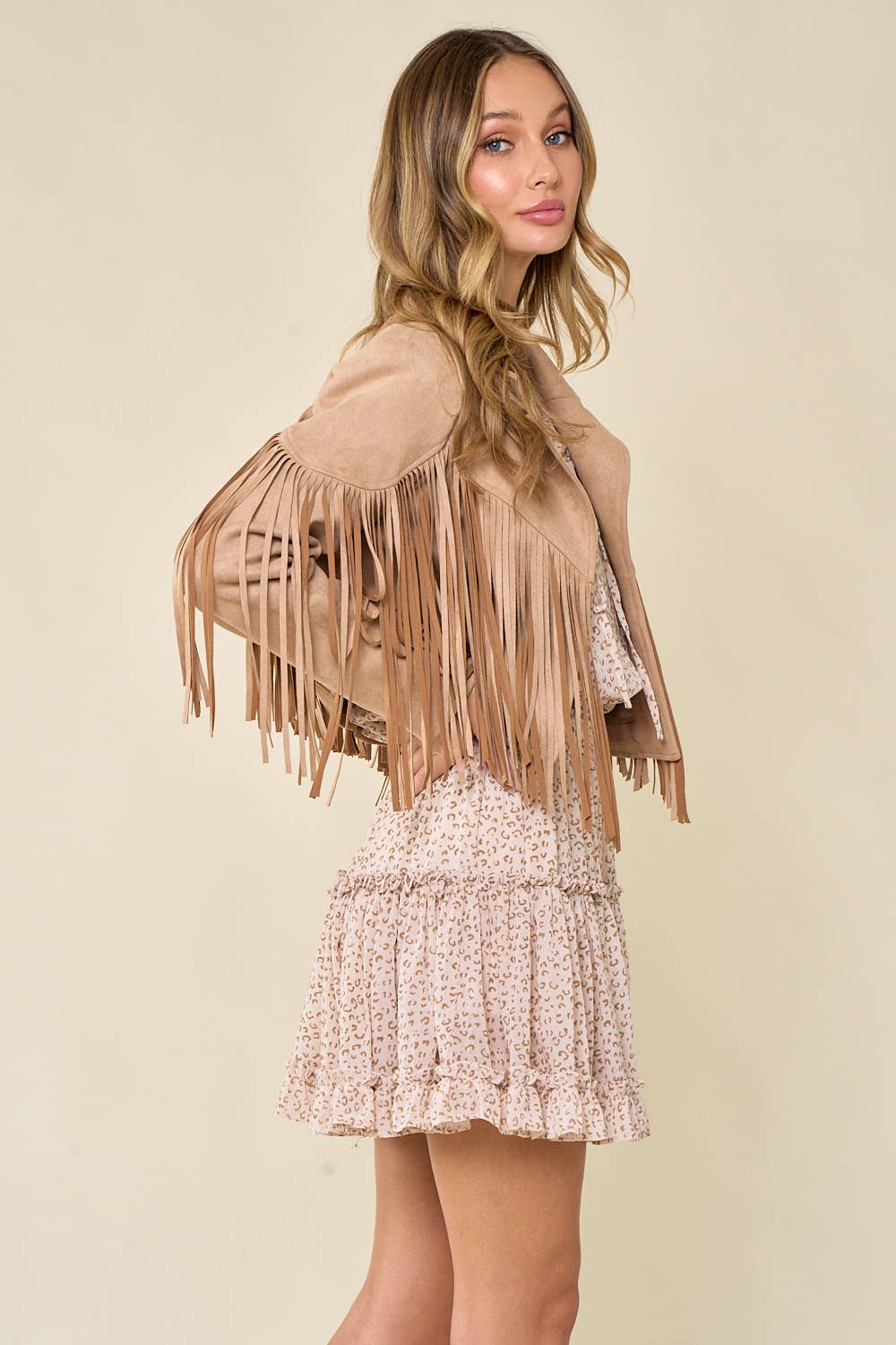 TAN SUEDE FRINGED WESTERN MOTO JACKET