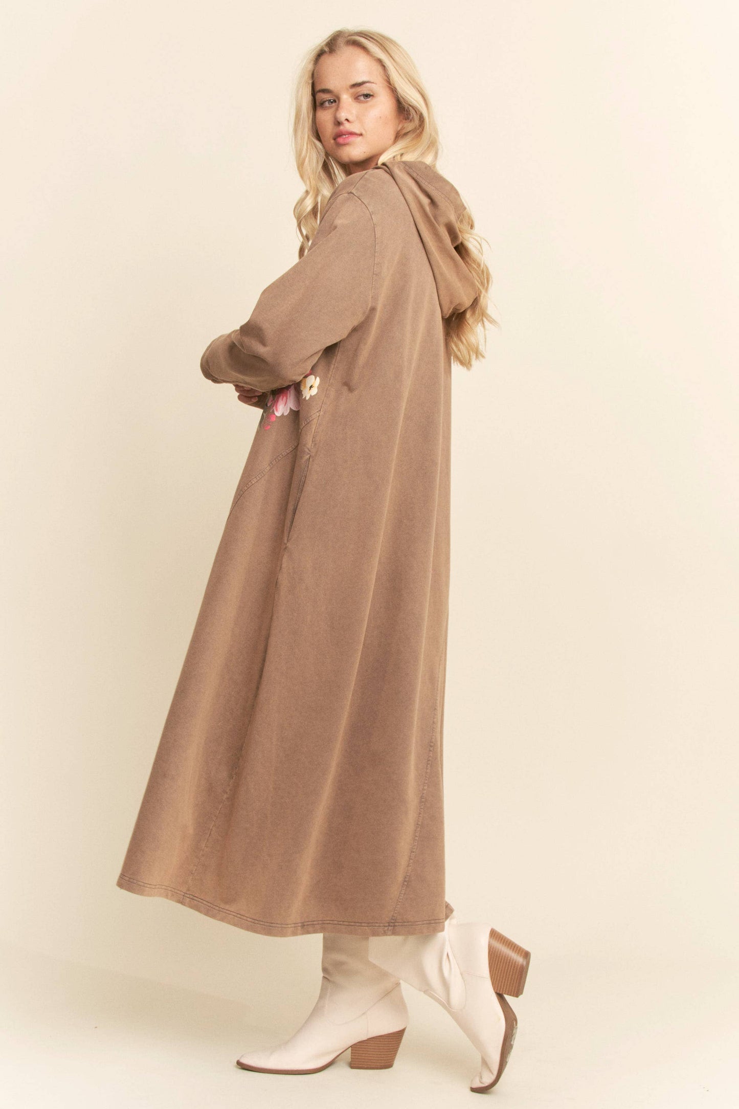 BUTTERFLY PRINTED HOODIE MIDI DRESS