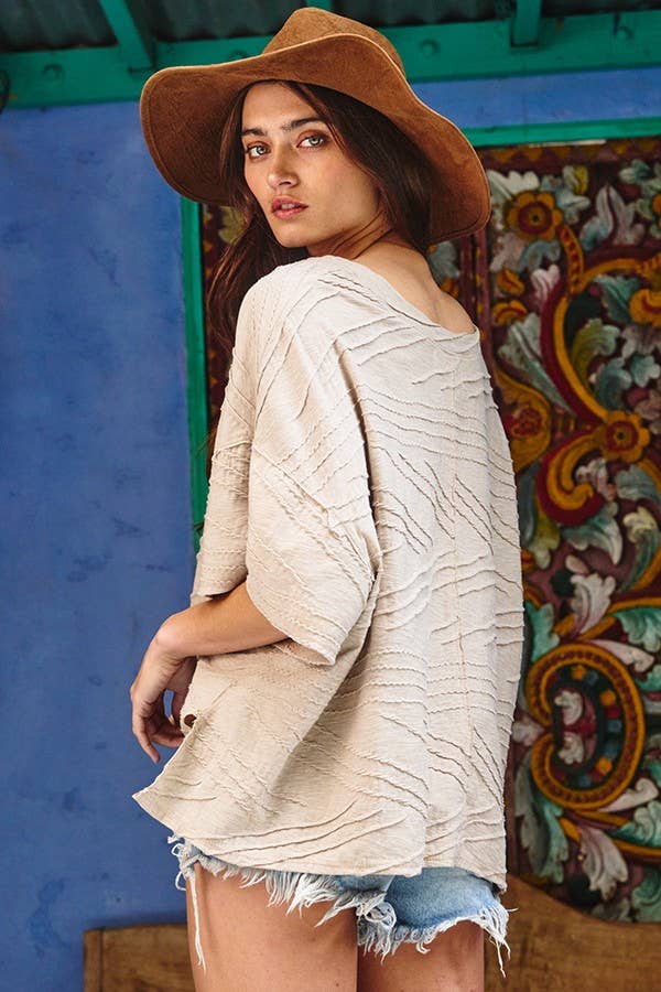 Oversized Solid Textured Knit Top: Taupe