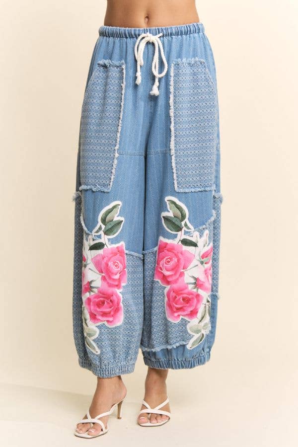 PRINTED FLOWER PATCHWORK PANTS: Small - 3x