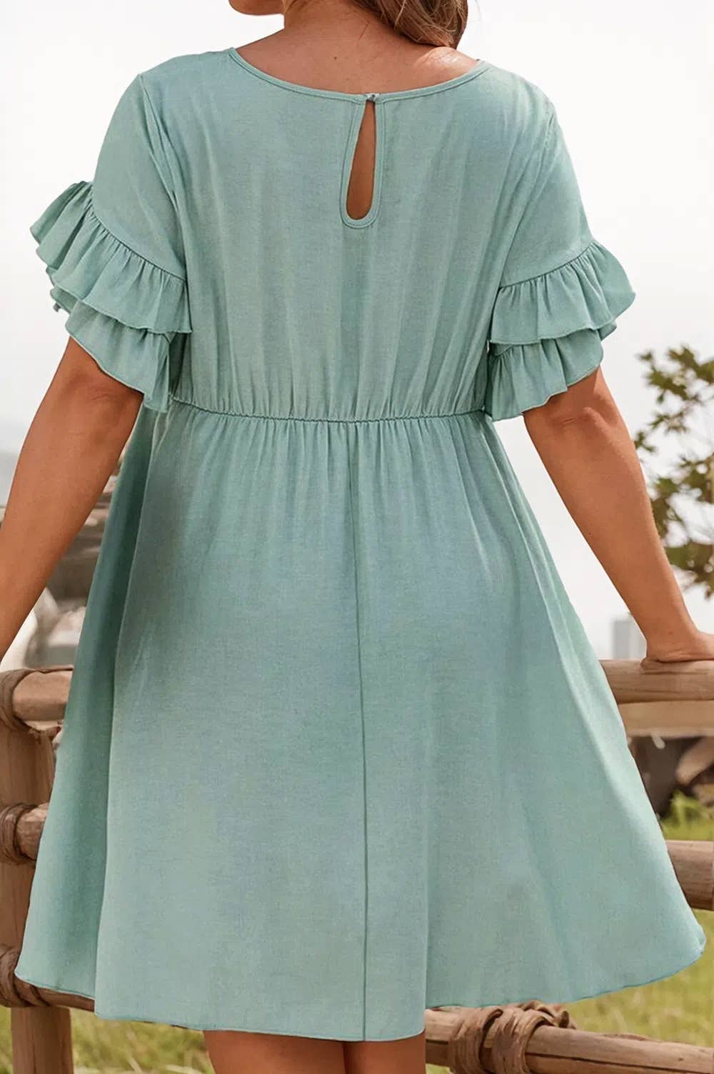 Ruffle Trim Flared Mini Dress:Plus Size