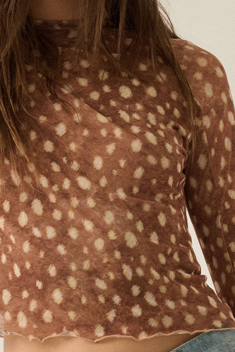 Mesh Mock-Neck Thumbhole Top