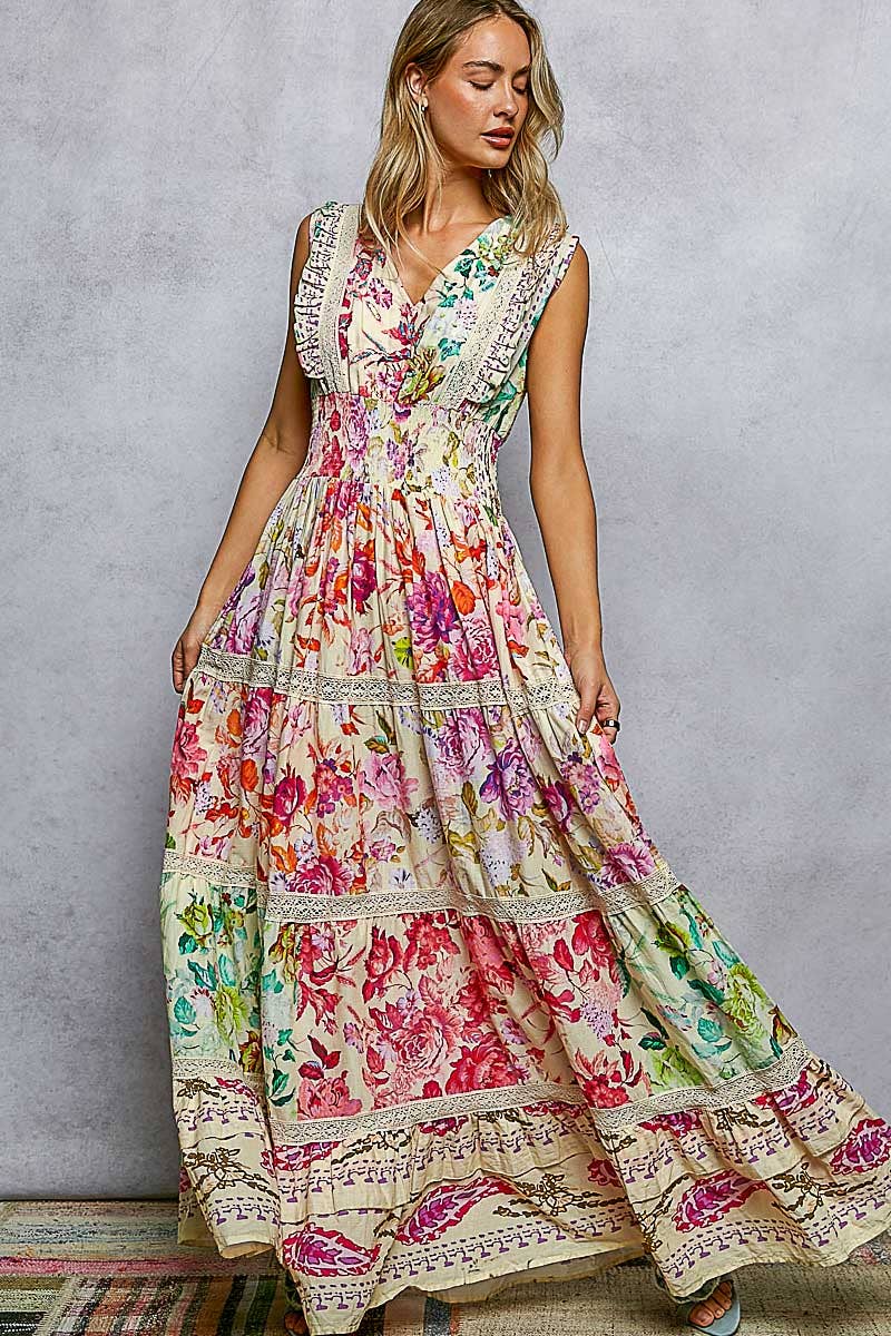 Smocked Waist Floral Maxi Dress