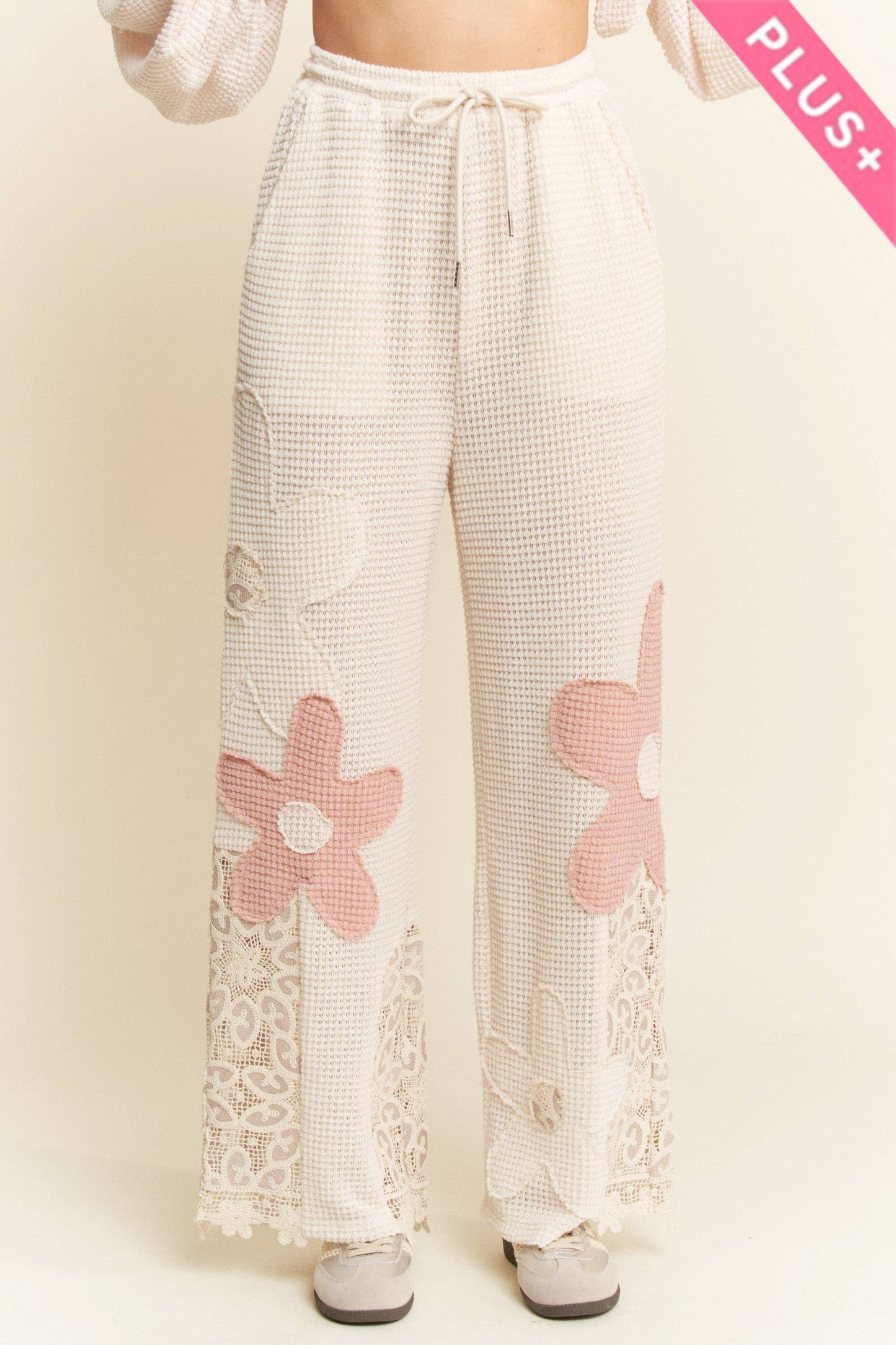 MIX PRINT KNIT WIDE OPENING PANTS: Plus Size Only