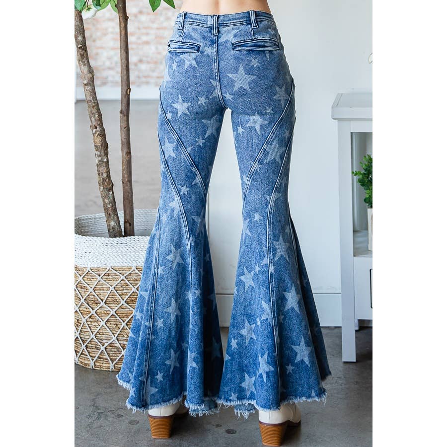 STAR RUFFLE FLARE JEANS: DENIM