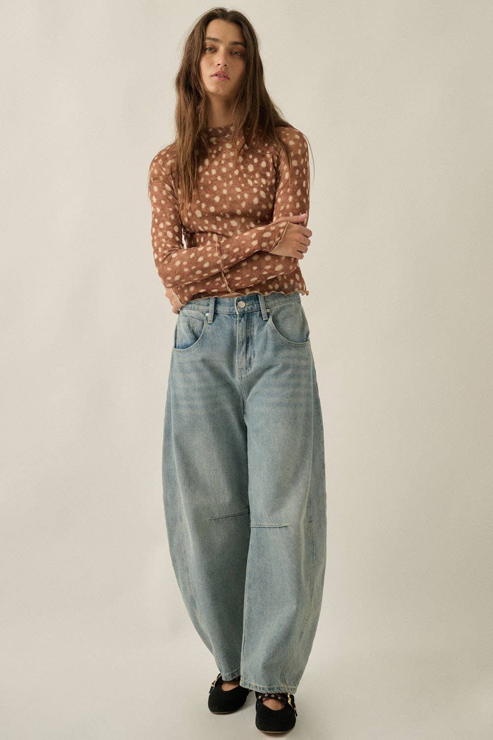 Mesh Mock-Neck Thumbhole Top