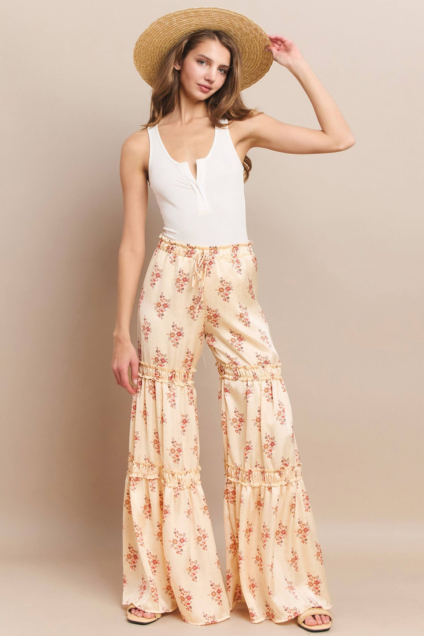 SATEEN FLORAL PALAZZO PANT