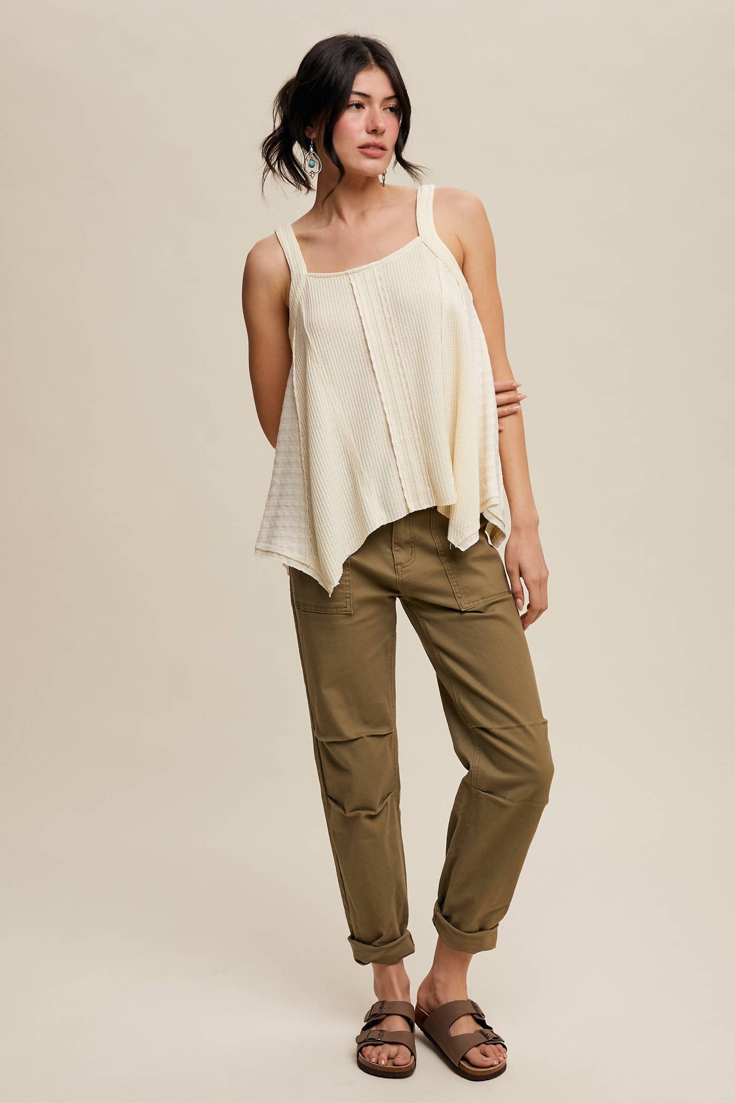 Boho-Inspired Textured Tank Top: Lt Yellow