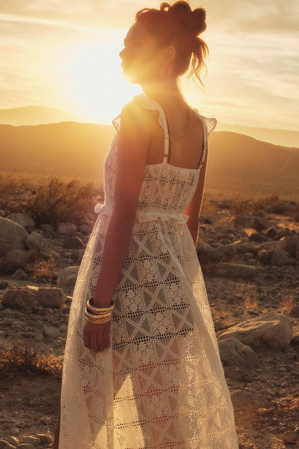 Crochet Lace Layering Midi Dress: Off White