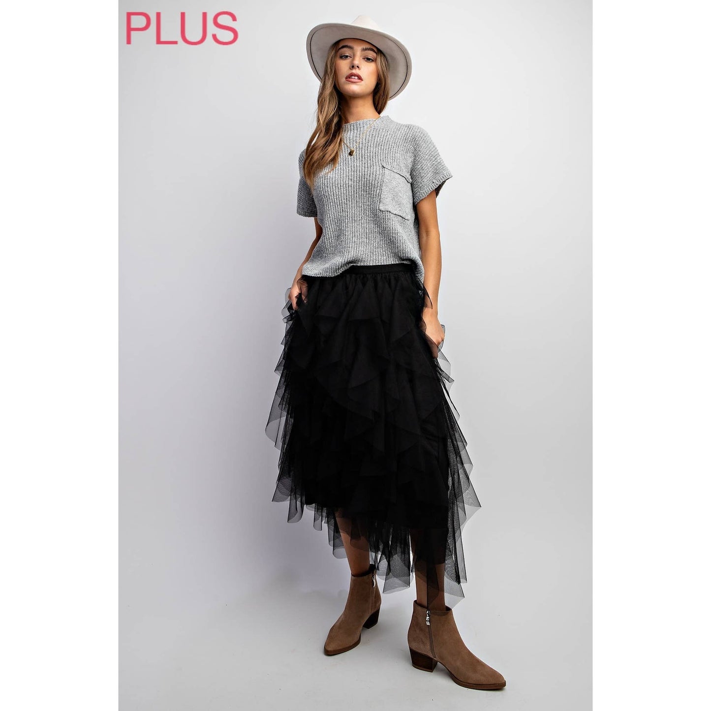 PLUS TULLE MAXI SKIRT: Black