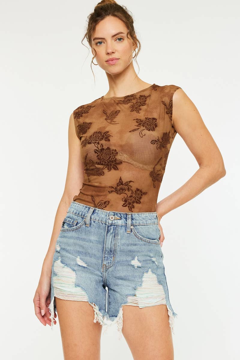 HIGH RISE RAINBOW THREADS DENIM SHORTS