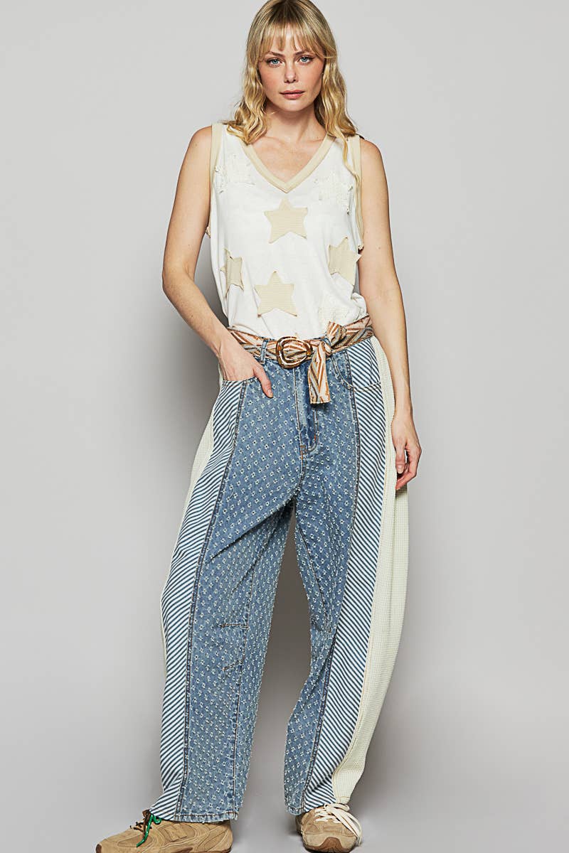 Textured Denim Pants