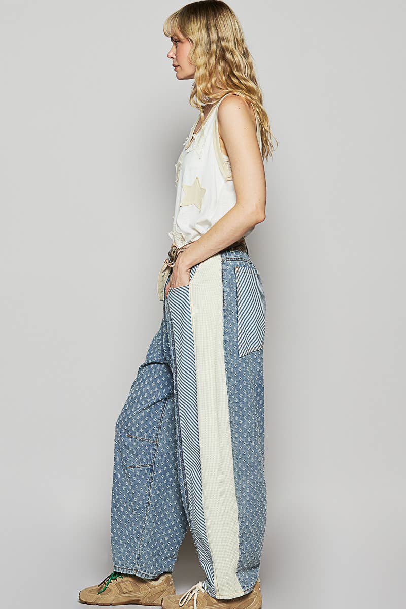 Textured Denim Pants