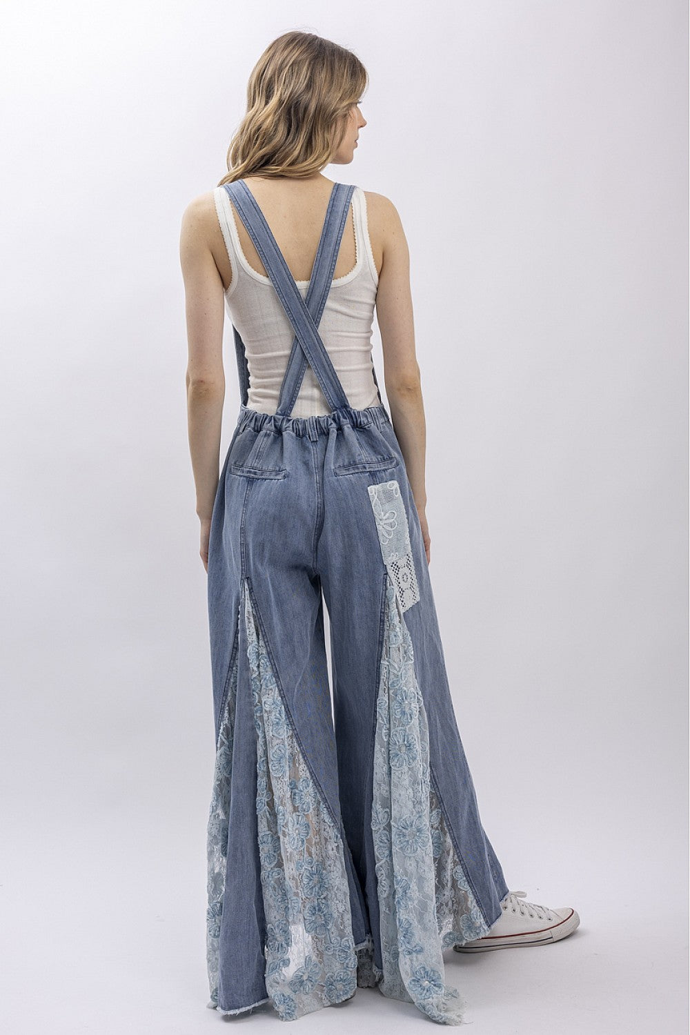 CROCHET LACE DENIM OVERALLS