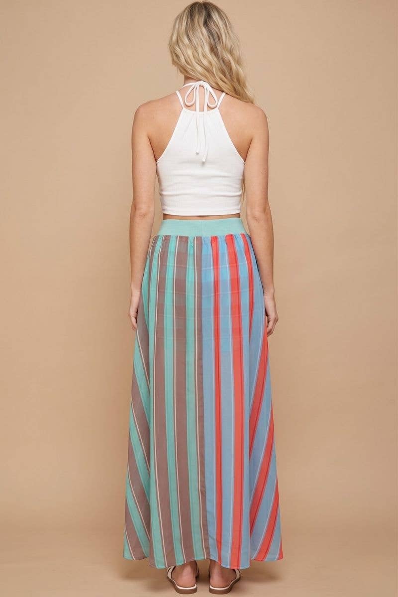 Sunset Stripe Wrap Skirt with Built-In Shorts