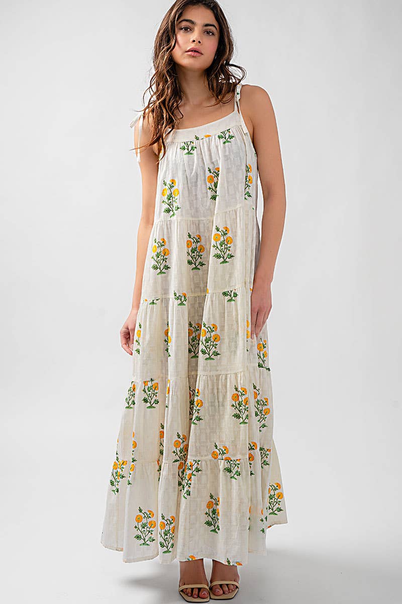 Romantic Tiered Floral Cotton Maxi Dress