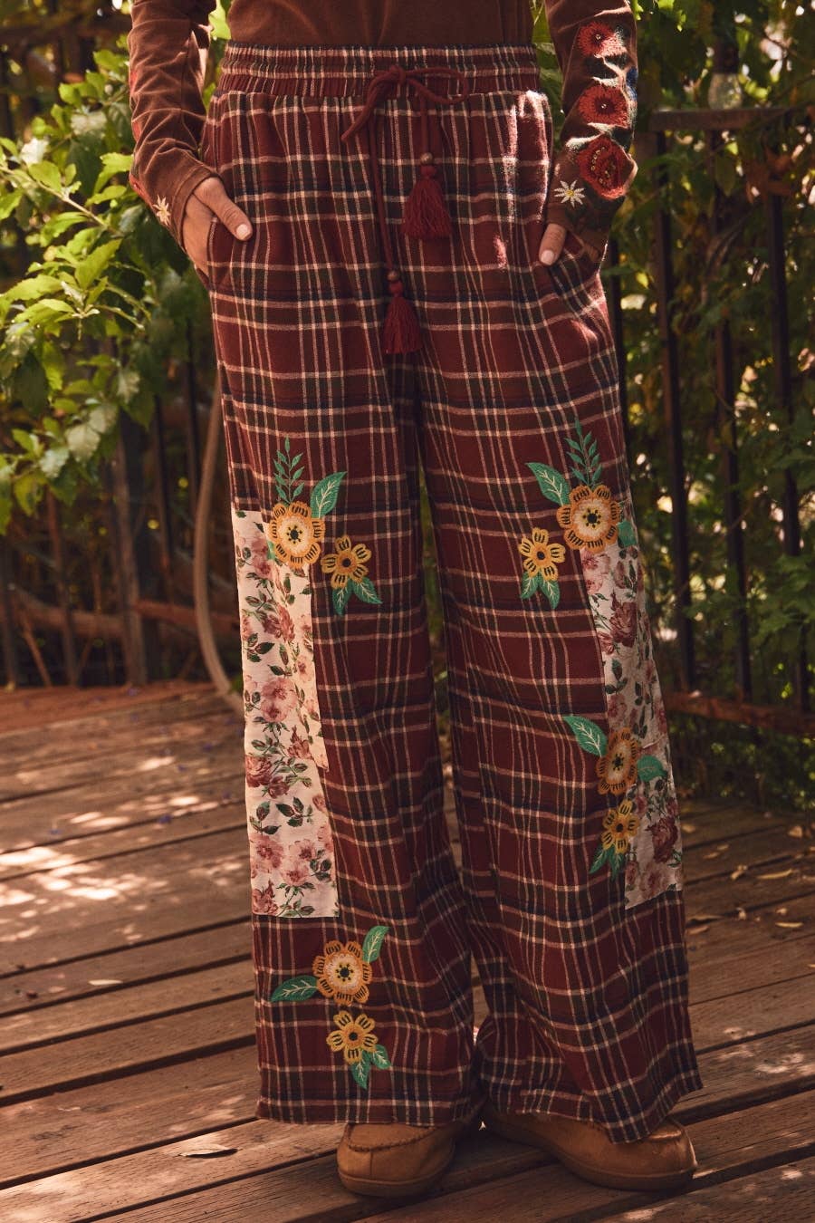 Plaid Patchwork Wide Leg Pants