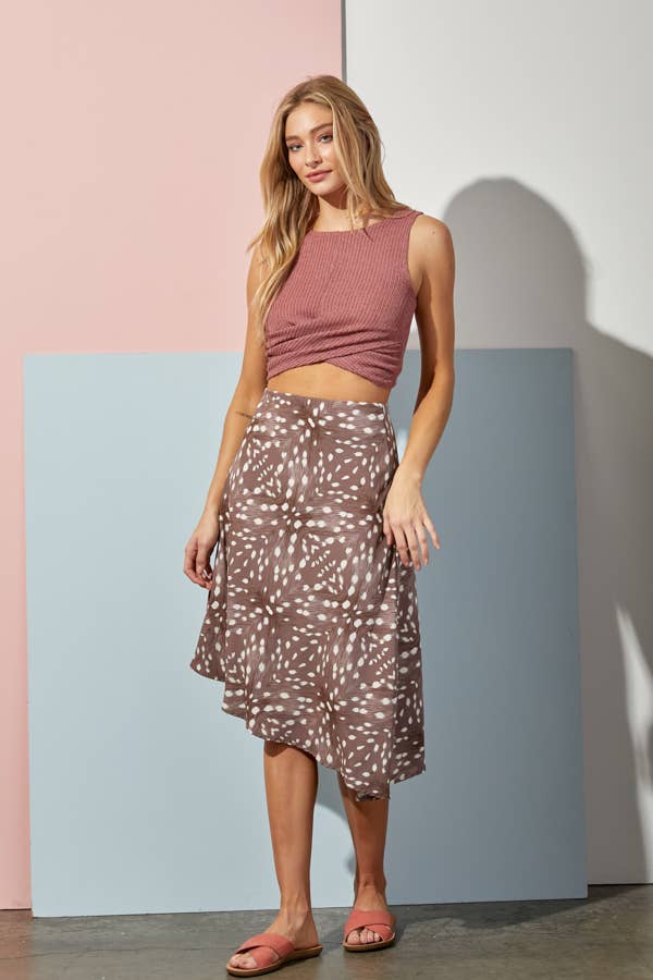 Deer Print Asymmetrical Midi Skirt