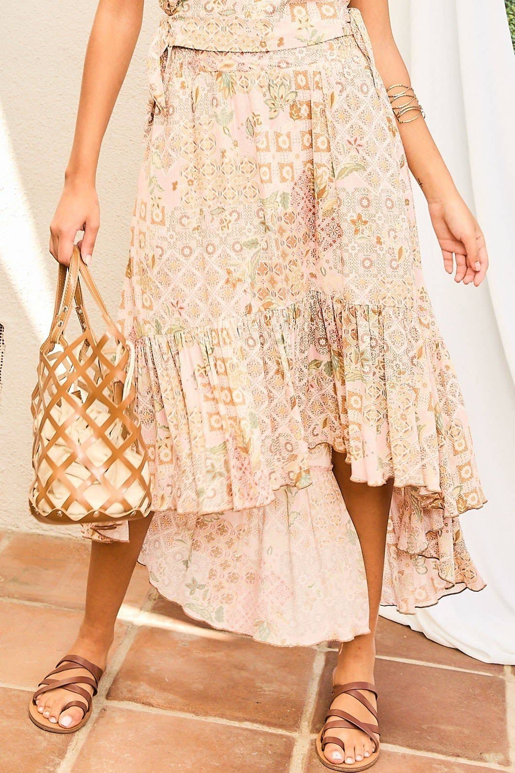 Hi-Lo Floral Print Skirt