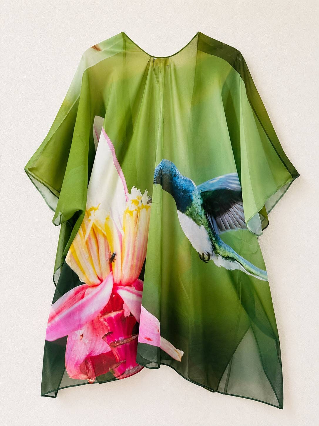 Emerald Hummingbird Floral Kimono Cover-Up