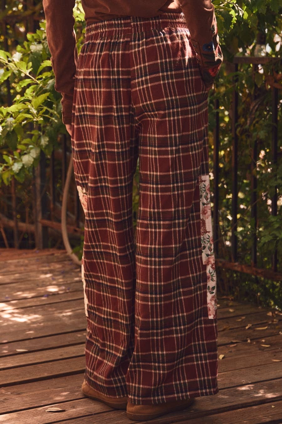 Plaid Patchwork Wide Leg Pants