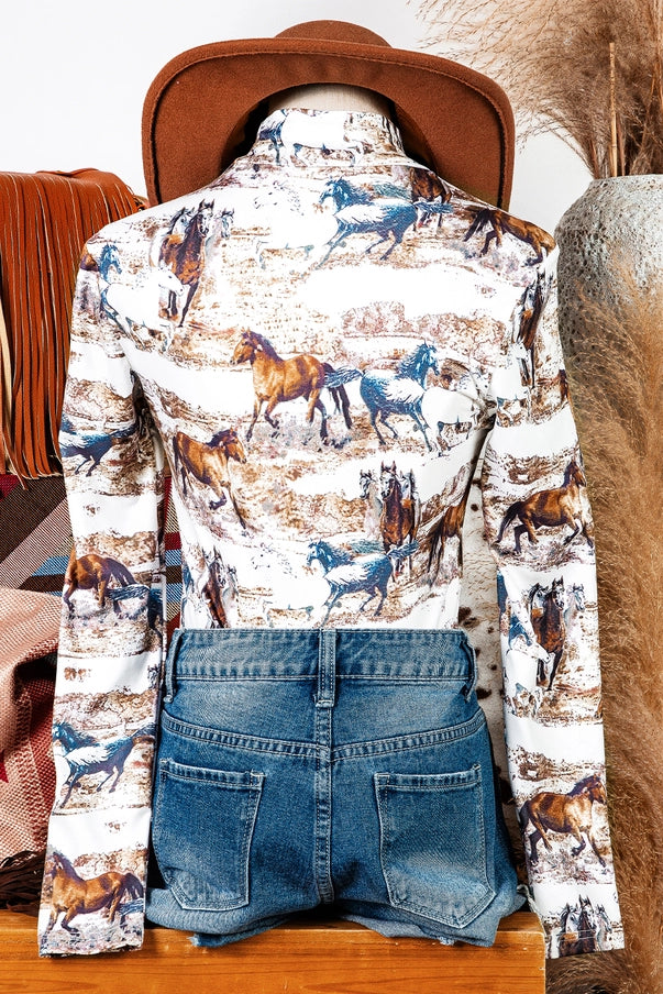 Wild Horses Hollow-Out High Neck Top Blouse