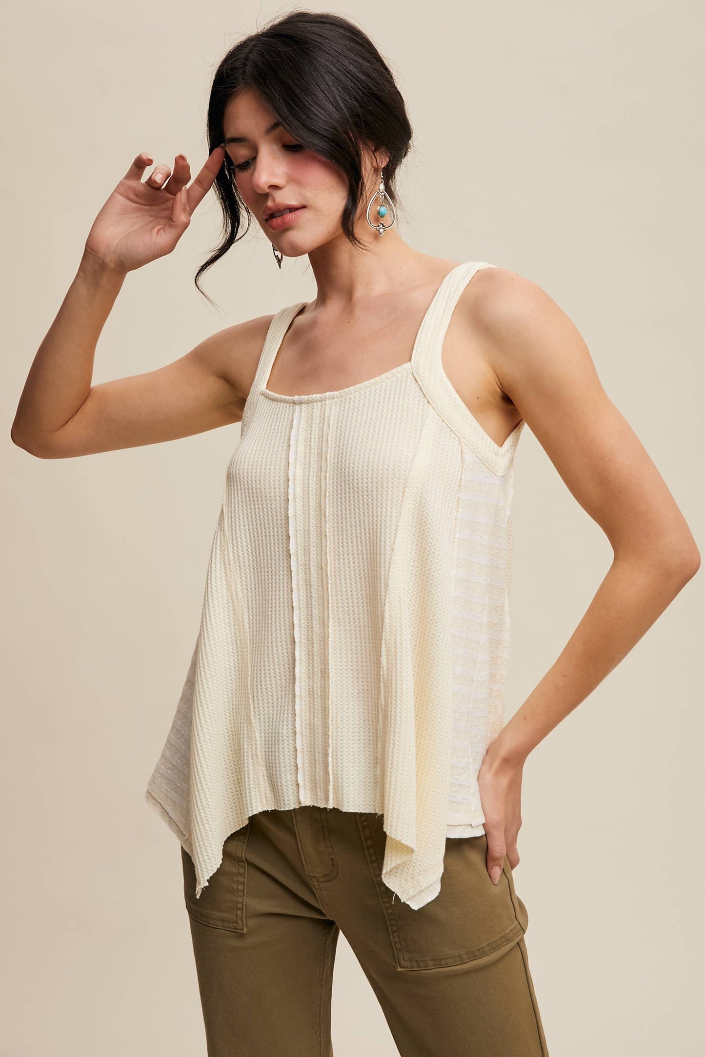Boho-Inspired Textured Tank Top: Lt Yellow