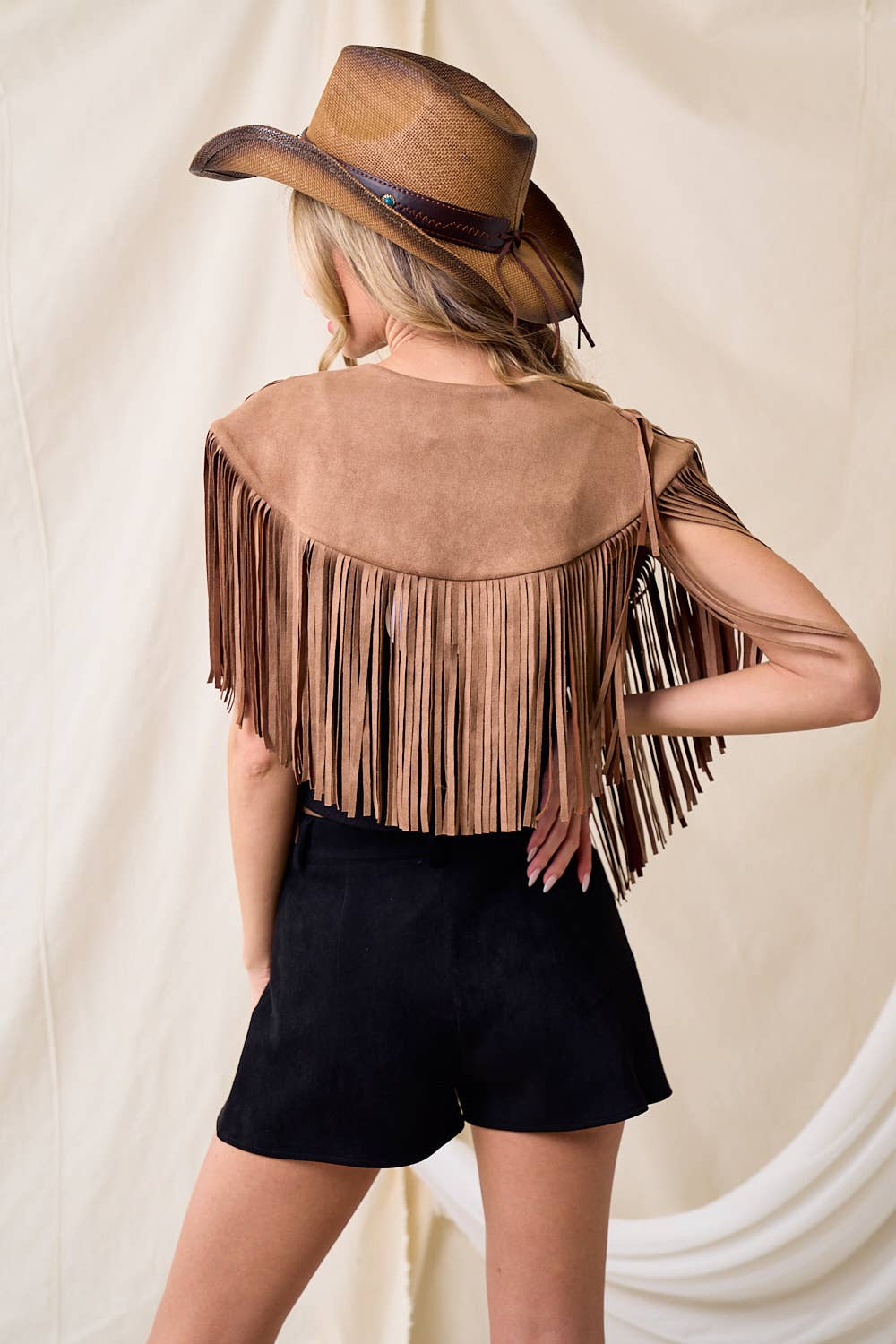 TAN WESTERN FRINGE SUEDE COLLAR / SHRUG