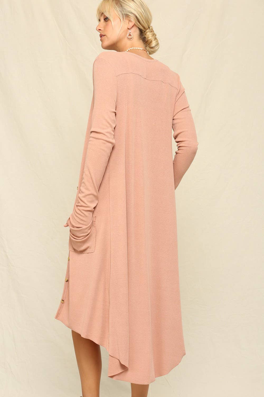 Button Up Long Cardigan: Lt Mauve