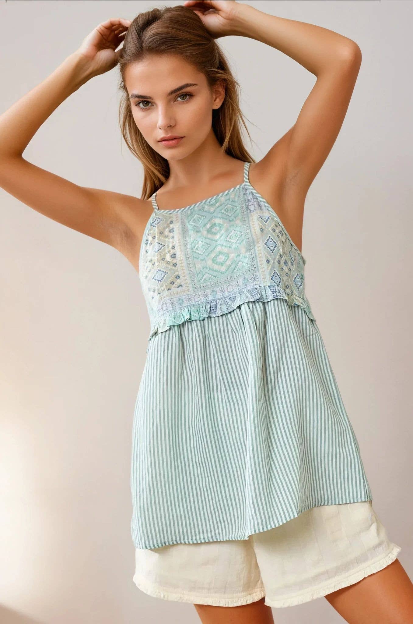 Mixed Media Top - Mint