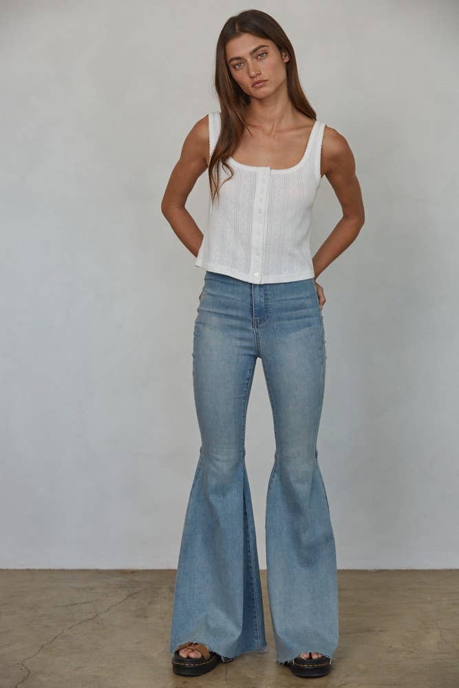 Super Flared Bell Bottom Jeans: Light Denim