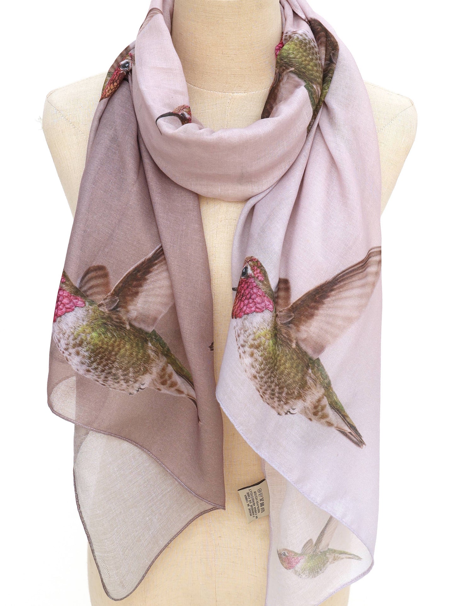 Pink-Multi Watercolor Hummingbird Scarf