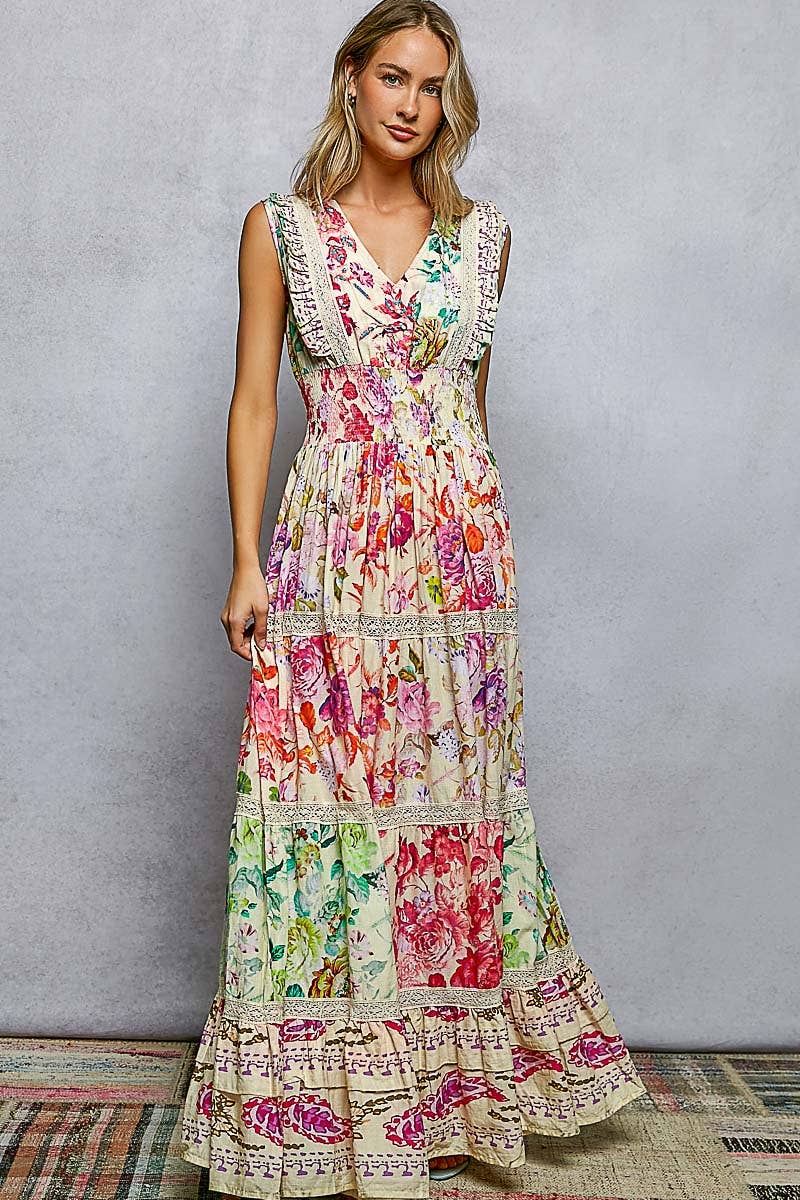 Smocked Waist Floral Maxi Dress