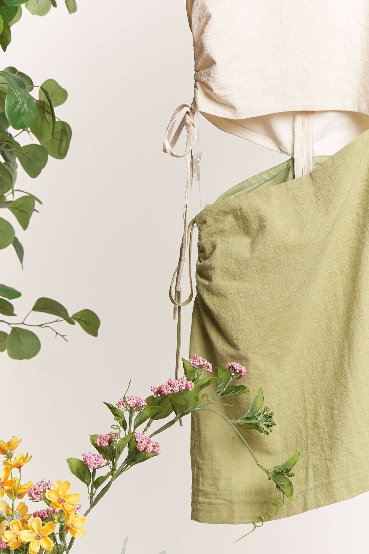 Sleeveless Color Block Dress with Side Cutout: Olive