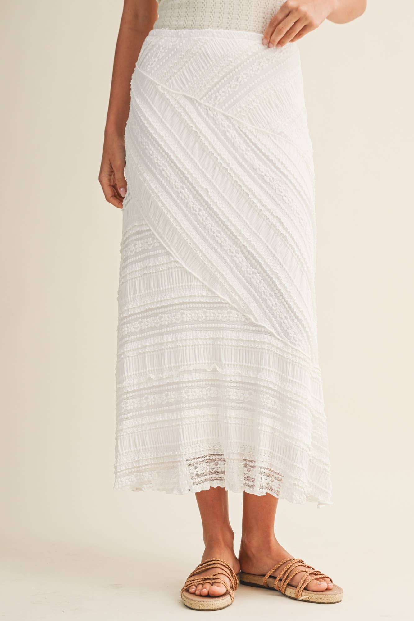 TEXTURED DIAGONAL LACE MIDI SKIRT