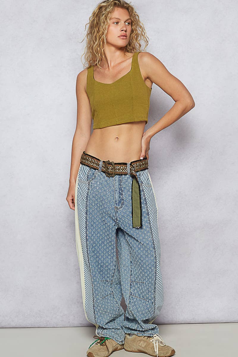 Textured Denim Pants
