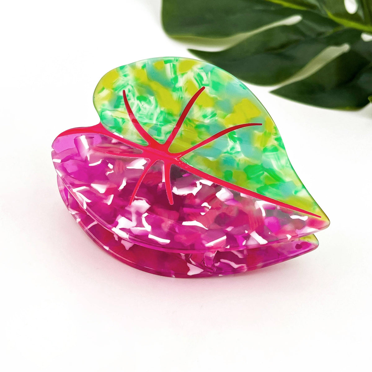 Red Palm Leaf & Monstera Hair Claw Clip