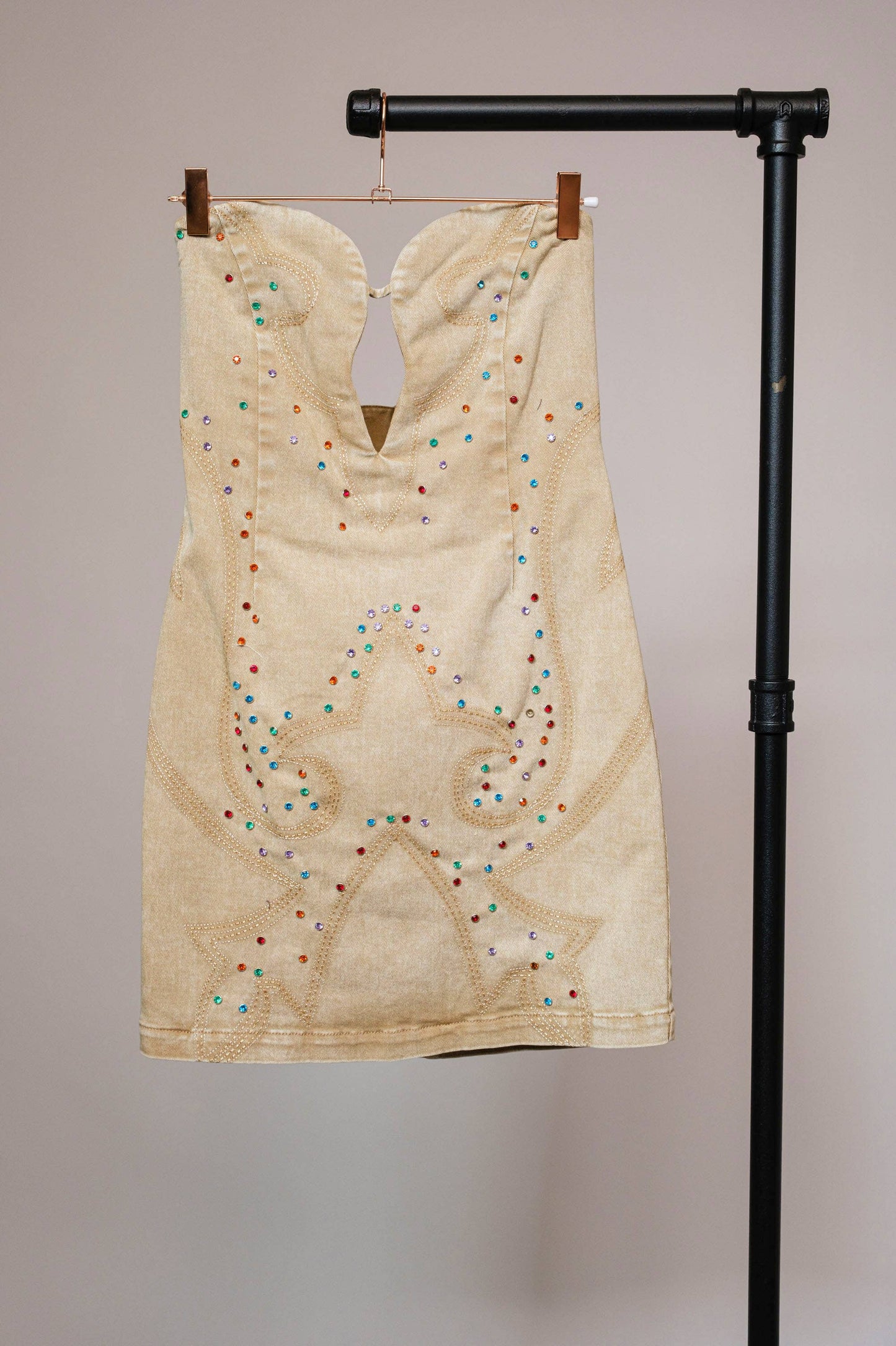 Sweetheart Embroidered Denim Minidress