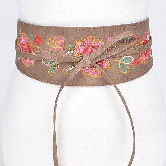 Floral Thick Belt: Khaki