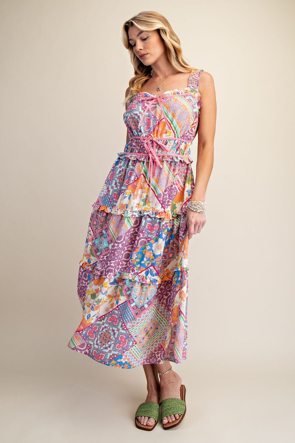 PATCHWORK PRINTED MIDI DRESS