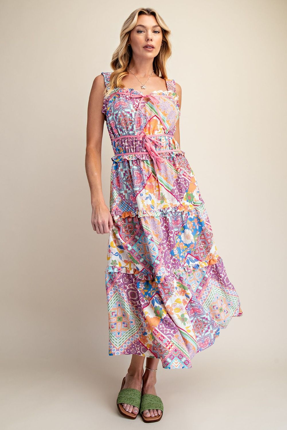 PATCHWORK PRINTED MIDI DRESS