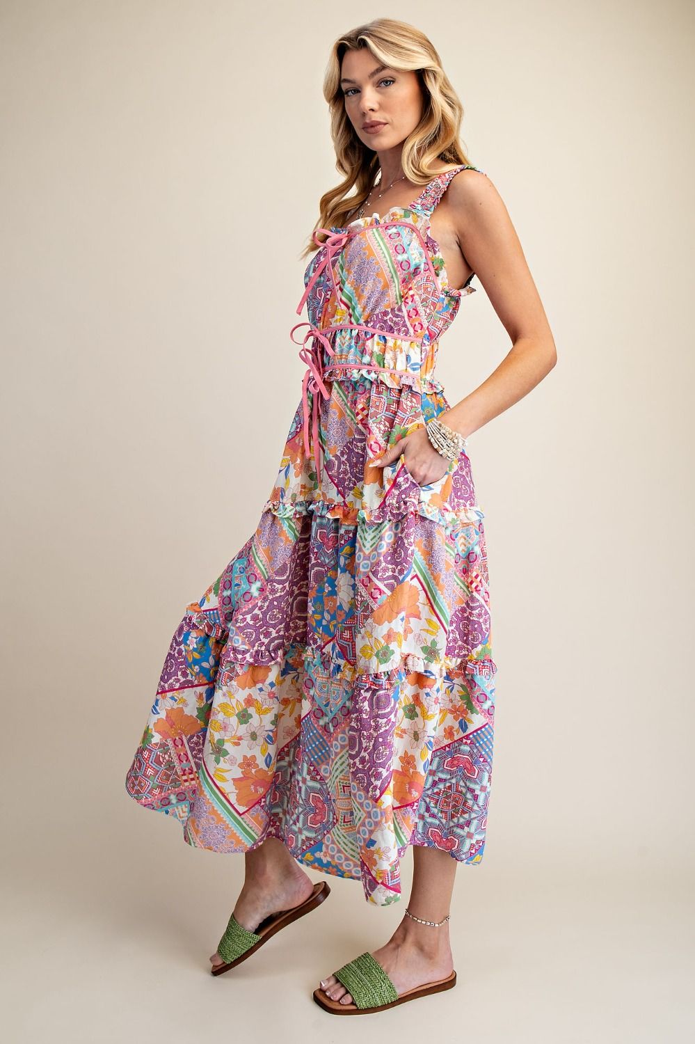 PATCHWORK PRINTED MIDI DRESS