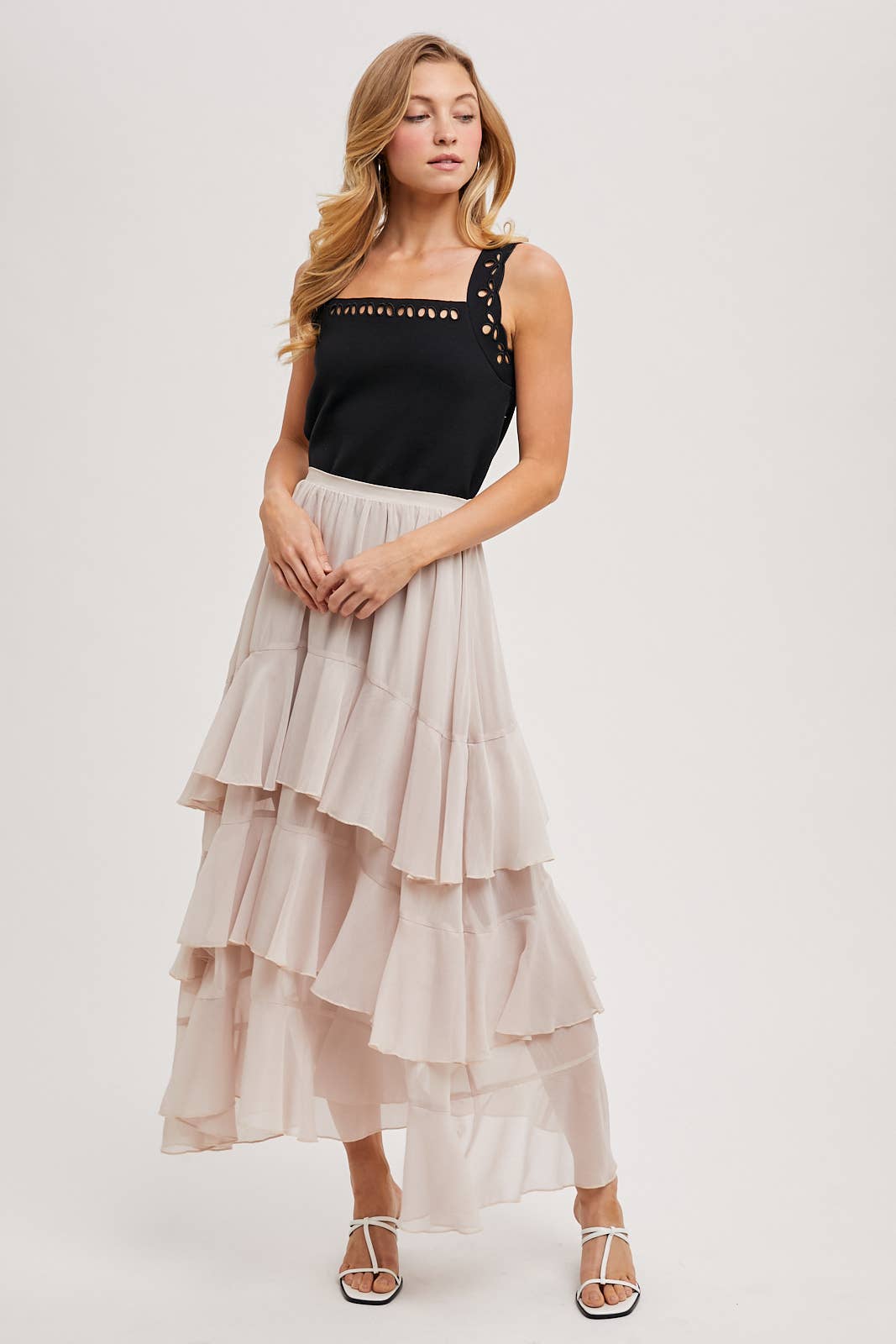 TIERED RUFFLE MAXI SKIRT WITH LINING