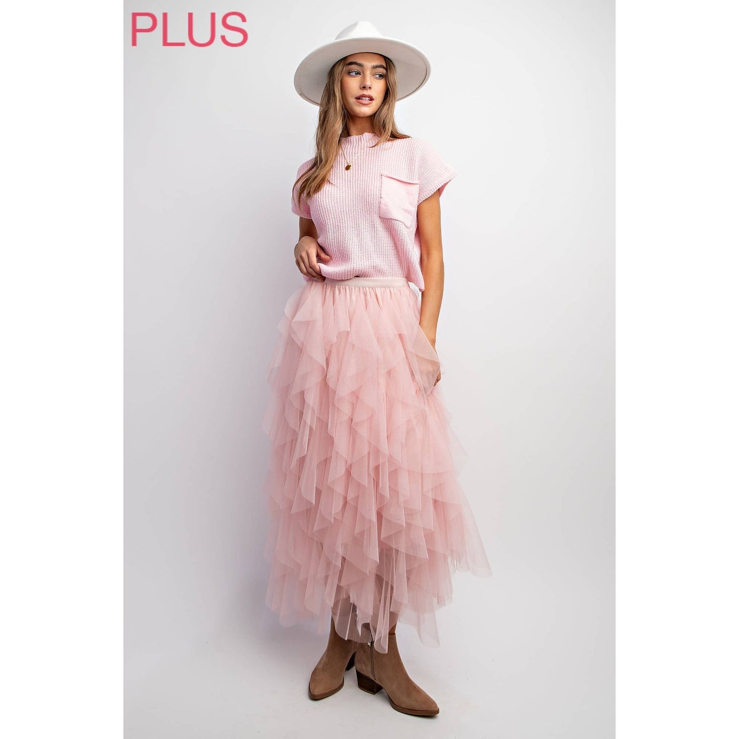PLUS TULLE MAXI SKIRT: Pink Lady
