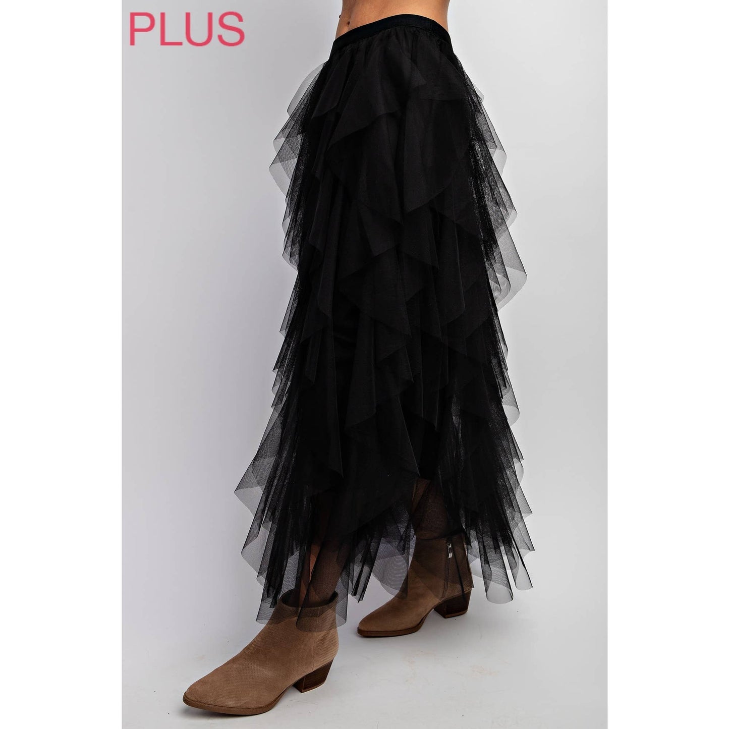 PLUS TULLE MAXI SKIRT: Black
