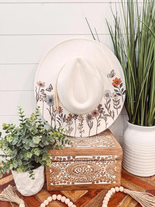 Floral Print Hat: Mocha <—-