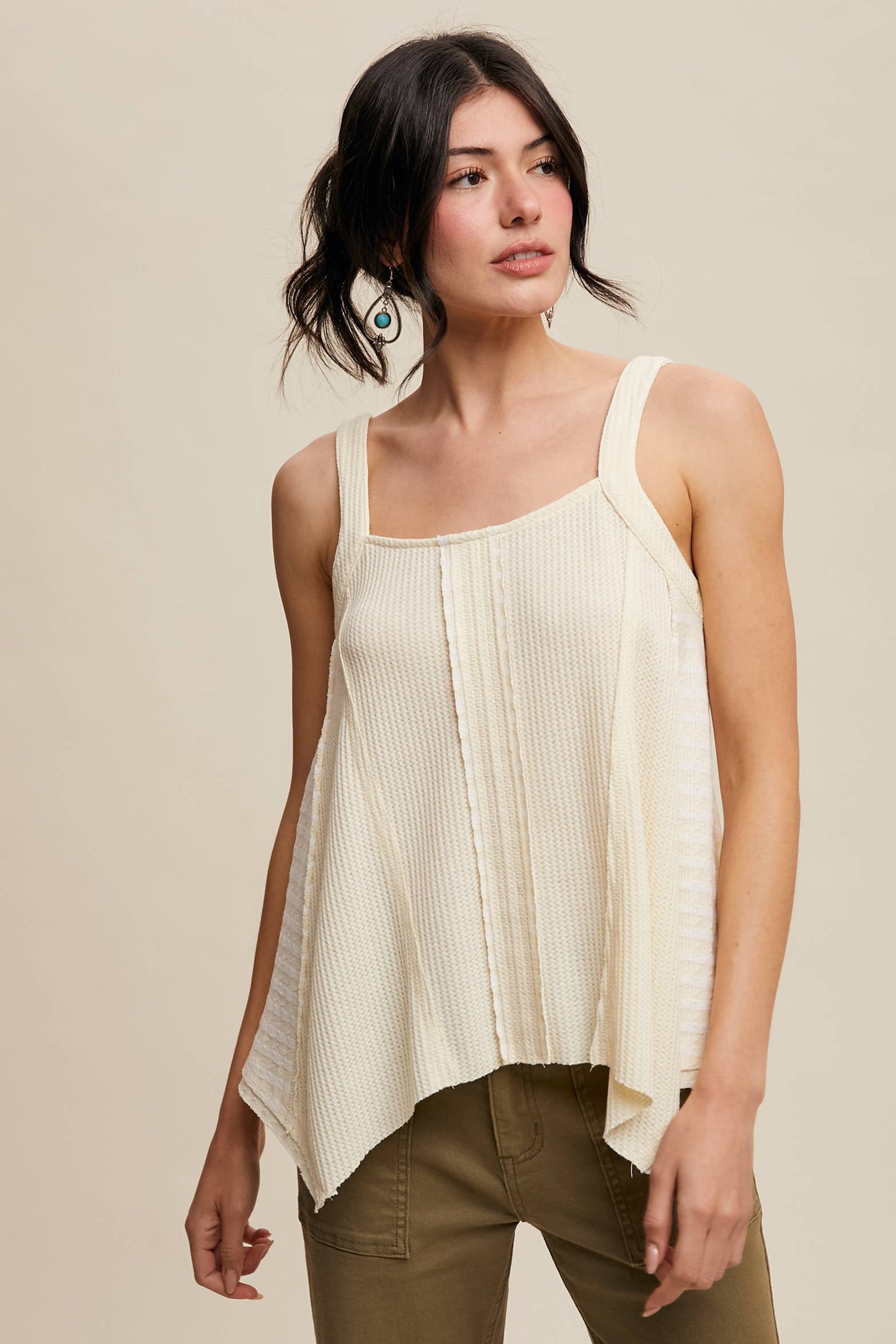 Boho-Inspired Textured Tank Top: Lt Yellow