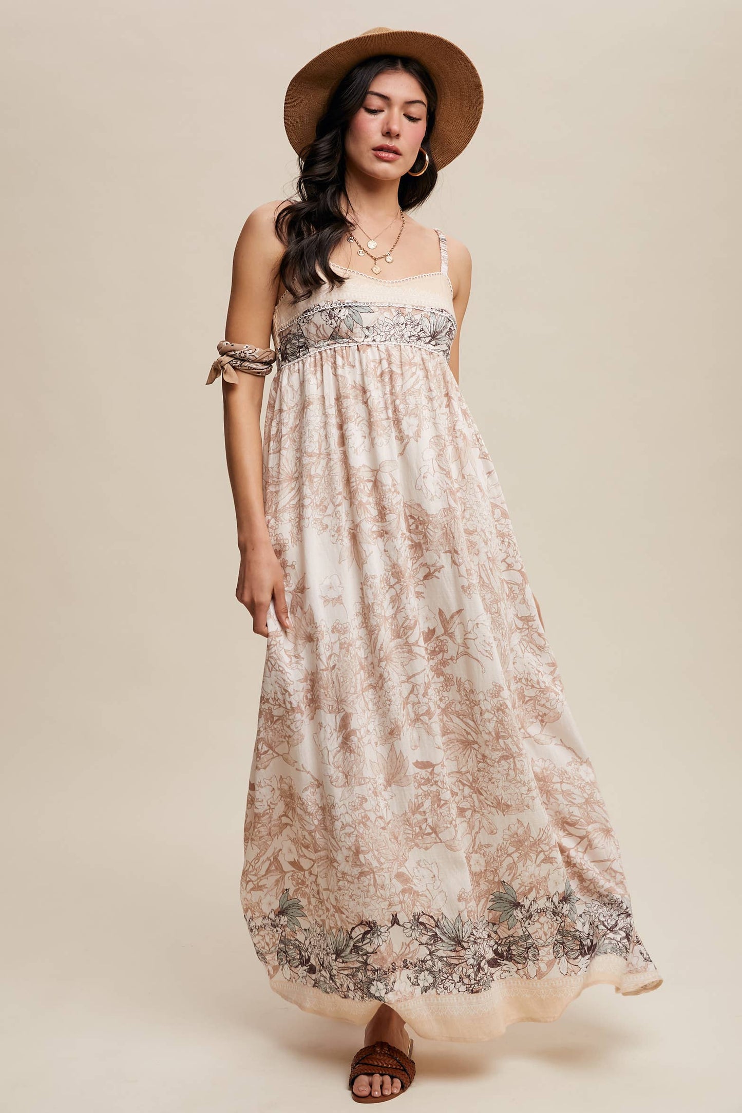 Ethereal Floral Maxi Dress: Champagne