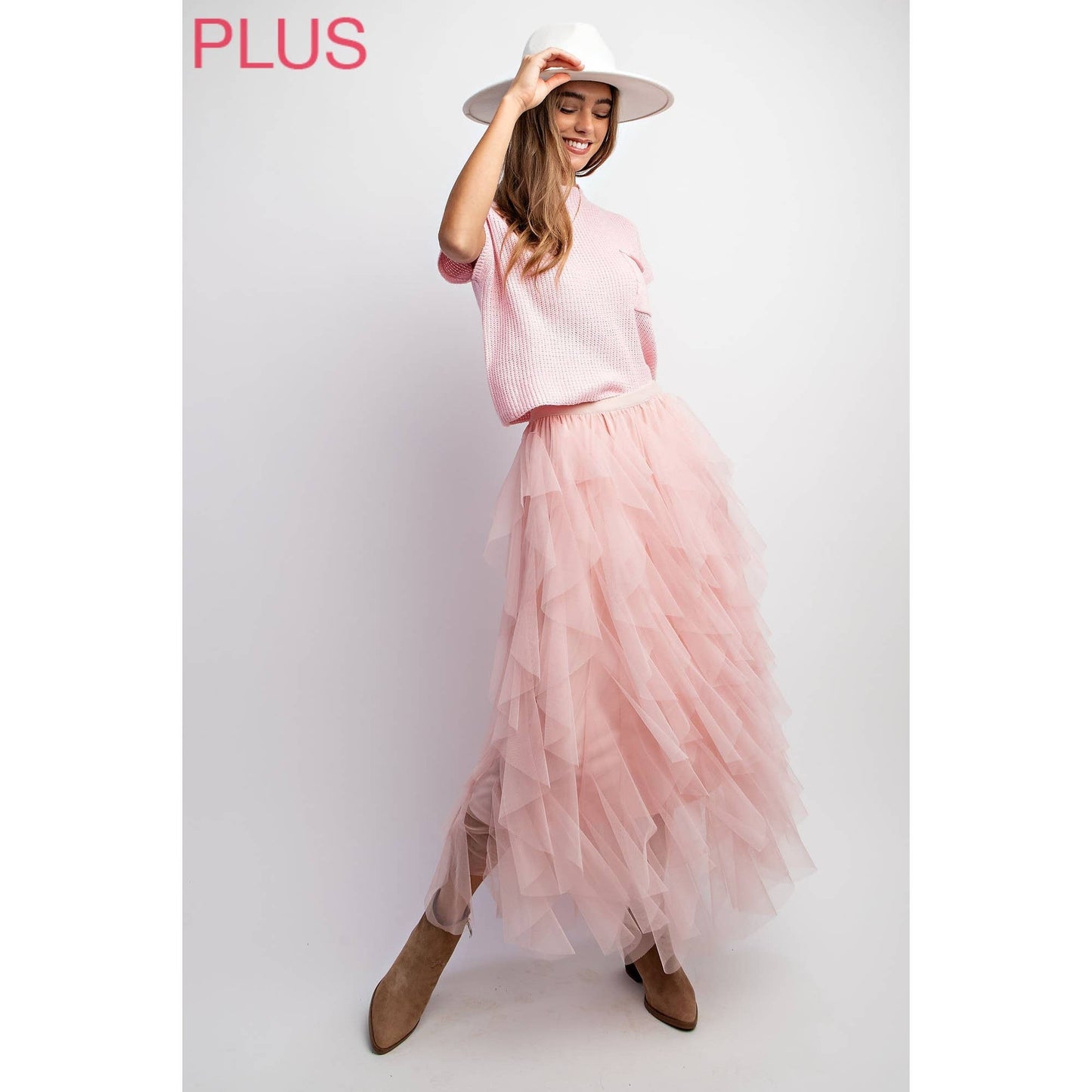 PLUS TULLE MAXI SKIRT: Pink Lady