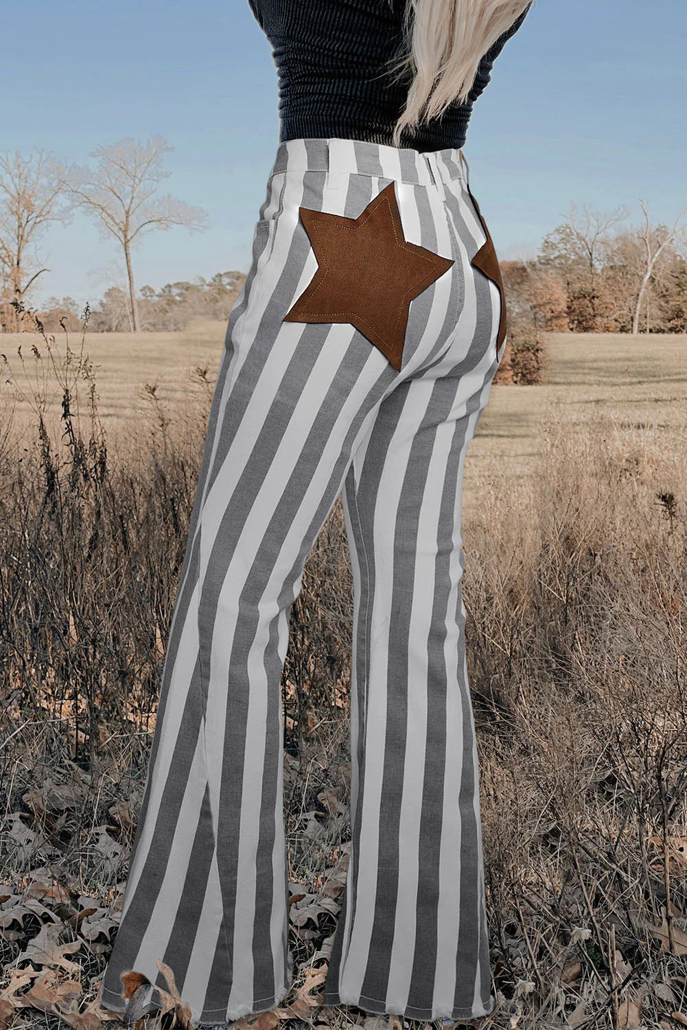 Grey Stripe Flare Star Jeans